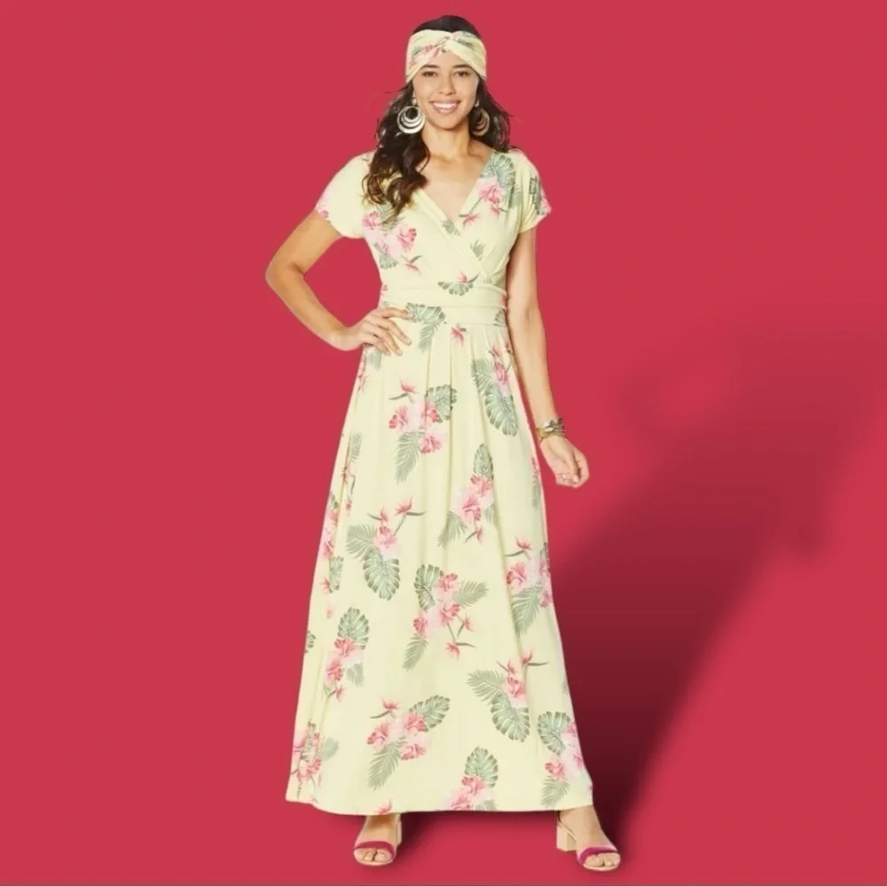 IMAN Boho Chic Tropical Floral Maxi Dress Size Large